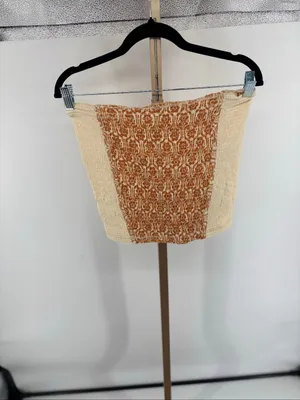 Free People In The Groove Smocked Strapless Tube Top Boho Ivory Orange L NWT thumbnail 9