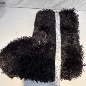 Black Shaggy Faux Fur Boot Covers Rave Festival Monster Leg Warmers Tinsel m/l‎ thumbnail 7