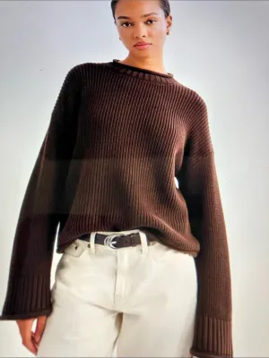 CYRUS Ribbed Sweater in Brown bell sleeves wide band thumbnail 1