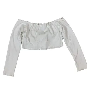 Runaway The Label White Off Shoulder Long Sleeve Ribbed Tie Front Crop Top‎ Boho Medium thumbnail 3