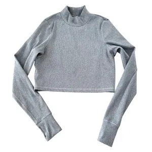 OFFLINE by Aerie Grey Ribbed Mock Neck Long Sleeve Crop‎ Top with Thumbholes M thumbnail 1