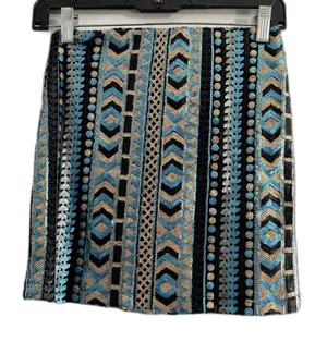 Francesca's Allover Sequin Mini Skirt Bodycon Blue Gold Geometric Tribal‎ Small thumbnail 1
