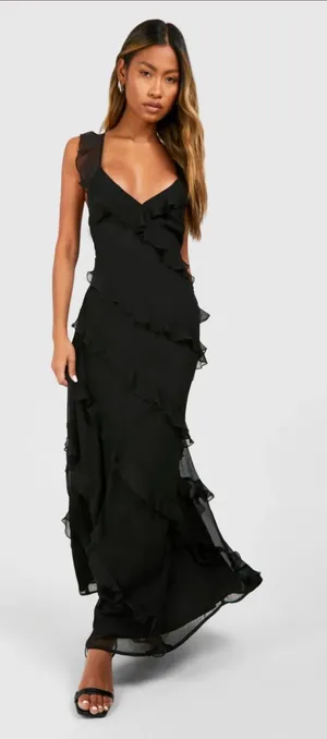 Boohoo Chiffon Ruffle Strappy Maxi Dress thumbnail 1