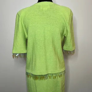 Vintage Liz Sheldon Ltd Lime Green‎ Skirt and Sweater Set w/ Jewel Tassel Detail thumbnail 12