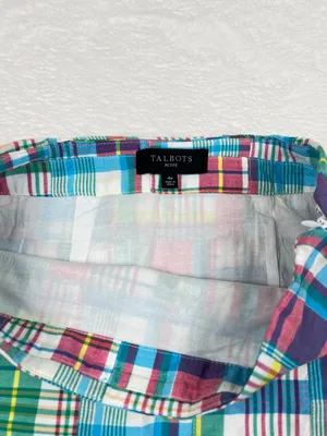 Talbots Petite Madras Patchwork Plaid A-Line Skirt Multicolor Cotton 4P thumbnail 2