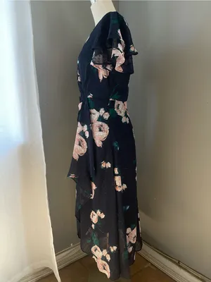 DKNY Navy Midi Dress with Pink Floral Print thumbnail 2