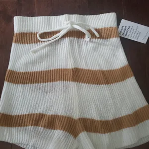 Striped Knit Women Shorts - White and Brown Size Small With Tags thumbnail 2