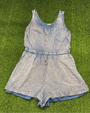 JODIFL‎ Romper Layered Distress Bleach Tie Front Elastic Waist Blue One Piece L thumbnail 1