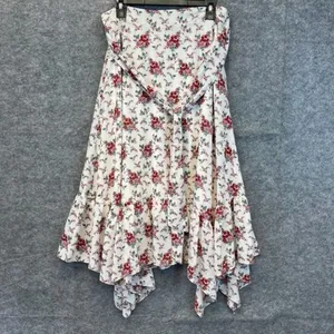 CHELSEA & VIOLET Skirt Large White Red Floral Tie Elastic Waist Handkerchief Hem thumbnail 2