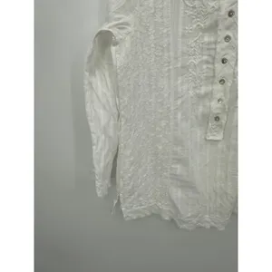 Soft Surroundings Top Women White Cotton 3/4 Sleeve Boho Coastal‎ Minimal S/M thumbnail 4