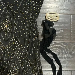 Roaring 1920s Flapper Dress Halloween Costume Gold Sequin Fringe Dress M Gaptsy thumbnail 4