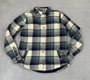 Carhartt Fleece Lined Flannel Shirt Women S Green Plaid Workwear Button Shacket thumbnail 1