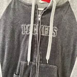 NFL Packers gray full zip jacket pockets drawstring hooded sweater hoodie cotton thumbnail 2