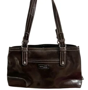 Nine & Co. Brown Leather Shoulder Bag with Silver Accents thumbnail 1