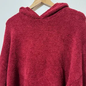 Aerie Marshmallow Fuzzy Hoodie Size Large Red cozy fall winter sweater thumbnail 3