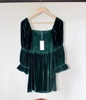 Reformation Albi Velvet Dress (Emerald) thumbnail 3