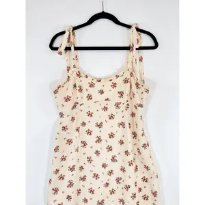ZARA Womens Dress Beige Maxi Floral Ditsy Tank Smocked Linen Slit A Line Large thumbnail 6