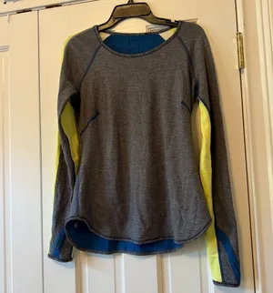 Lululemon Runder Under Reversible Long Sleeve Top in Blue, Grey, & Yellow thumbnail 1