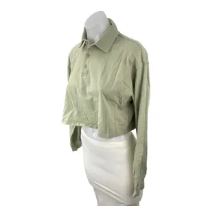 Aritzia Sunday Best Women's Green Long Sleeve Polo Cropped Shirt Top Size S thumbnail 3