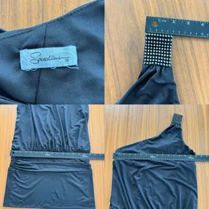 90s Y2K Vintage Speechless One Shoulder Dress Rhinestone Ruched McBling Party XS thumbnail 7