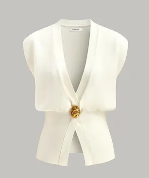 Commense V-Neck Buttoned Detail Sweater Vest white size xs thumbnail 1