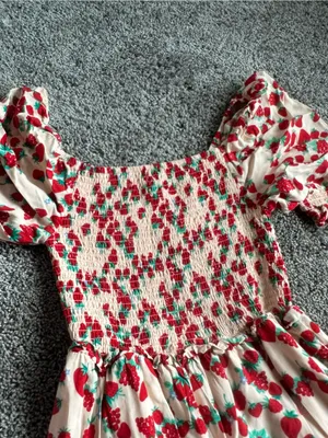 Betsey Johnson Cream Maxi Dress with Red Strawberry Print thumbnail 7