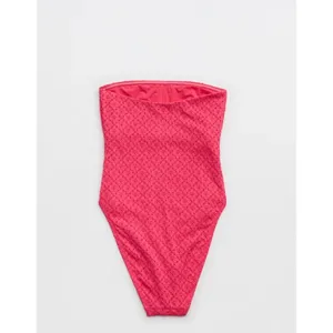 Andie hot pink Kauai one piece swimsuit eyelet textured cheeky strapless‎ large thumbnail 2