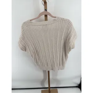 Elie Tahari Women’s Short Sleeve V Neck Beige Grey Sweater Size Large thumbnail 8
