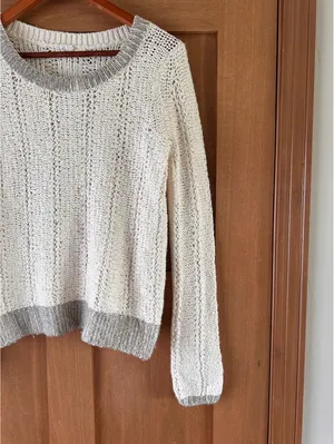 Anthropologie Moth Wool Blend Cream & Silver Knit Sweater Women’s Medium thumbnail 4