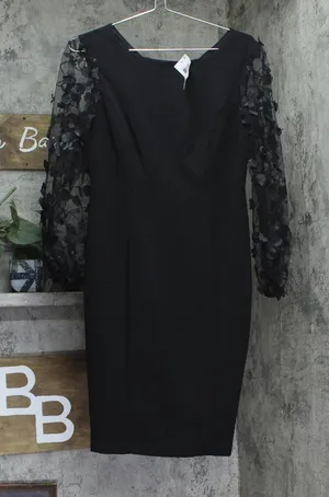 Connected Apparel Petite Long Sheer-Sleeve Applique Dress TLB37170P1 Black 4P thumbnail 1