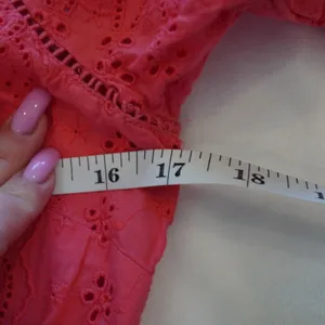 J Crew Coral‎ Eyelet Dress Long Sleeve Tiered Ruffle Mini Size 0 Preppy thumbnail 8