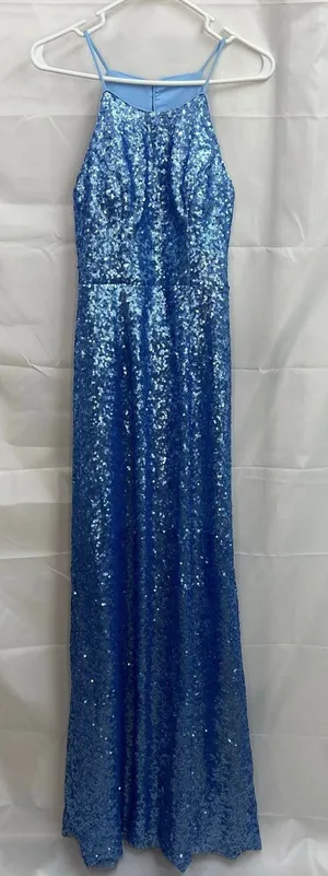 Azazie women's baby blue sequin high neck jeweled‎ maxi formal gown prom dress 6 thumbnail 1