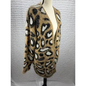 Show Me Your Mumu Mellow Cozi Cardi Golden Ears Leopard Fuzzy Cardigan Medium thumbnail 2