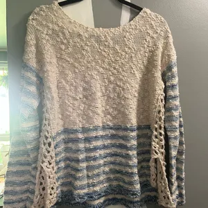 Free People Blue and Cream Striped Sweater thumbnail 7