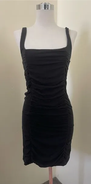 Wilfred Black Ruched Square-Neck Mini Dress thumbnail 1
