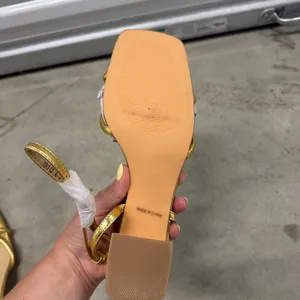 TEAIEUI Gold Metallic Strappy Block Heel Sandals Square Toe Size 9.5 TB112 thumbnail 5