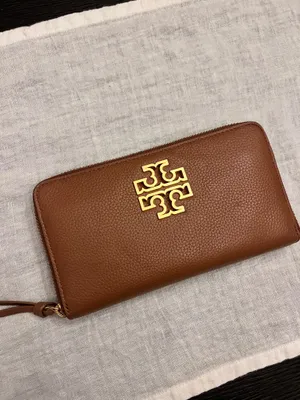 Tory Burch Britten Wallet Tan Zip Continental Pebbled Leather thumbnail 2