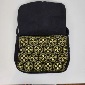 Vintage Retro Womens Bag Black Gold Beaded Studded Corduroy Purse Hong Kong thumbnail 11