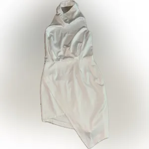 NEW ELLIATT Camo ASYMMETRIC White Ivory SATIN Halter DRAPED Cocktail Dress sz M thumbnail 4