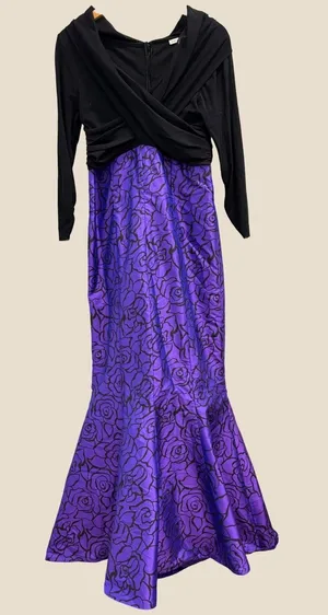 Marisa Baratelli Black Purple Floral Ruched Surplice‎ Mermaid Evening Gown 10 thumbnail 1