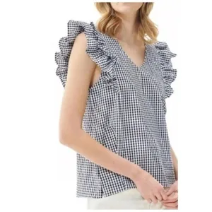 Barbour Thistle Ruffle Sleeve Gingham Top Women's Size‎ 4 Coastal Chic thumbnail 7