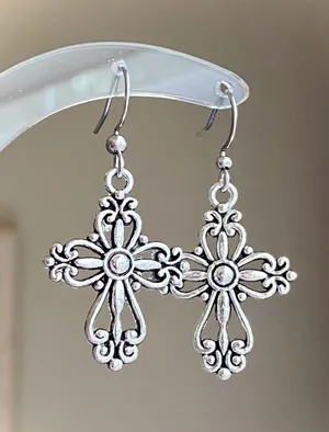 Handmade vintage antique goth cross earrings✝️ thumbnail 1