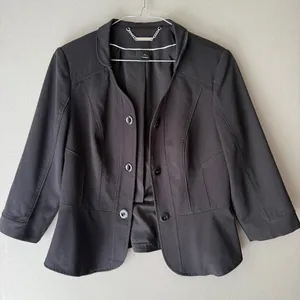 White House Black Market Office Siren Academia Peplum Button‎ Up Blazer 6 Black thumbnail 1