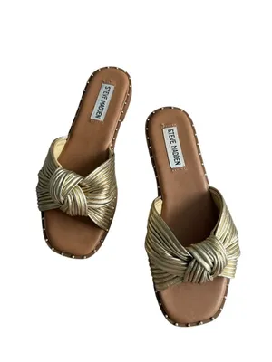 STEVE MADDEN Gold Leather Knot Slide Sandals Size 6 thumbnail 6