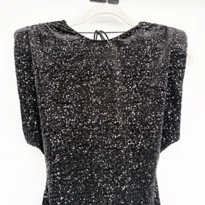 Zara Womens Black Sequin Padded Shoulder Open‎ Back Glam Cocktail Mini Dress XS thumbnail 4