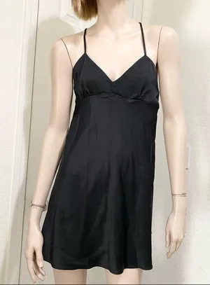 ZARA Black Criss Cross Back Satin Mini Slip Dress M thumbnail 1