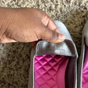 Birdies Gray Velvet Loafers with Pink Quilted Insole thumbnail 6