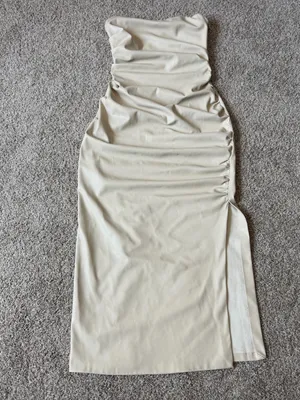 Zara Strapless Cream Midi Dress with Side Slit thumbnail 4