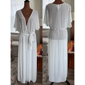 Y2K White Chiffon Bridal Old Hollywood Dress & Robe Set 2 Piece Medium (L Robe) thumbnail 3