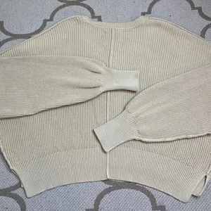 Aerie Ribbed Knit scoop neck Sweater Balloon Sleeve Cropped Relaxed Fit Size M thumbnail 2